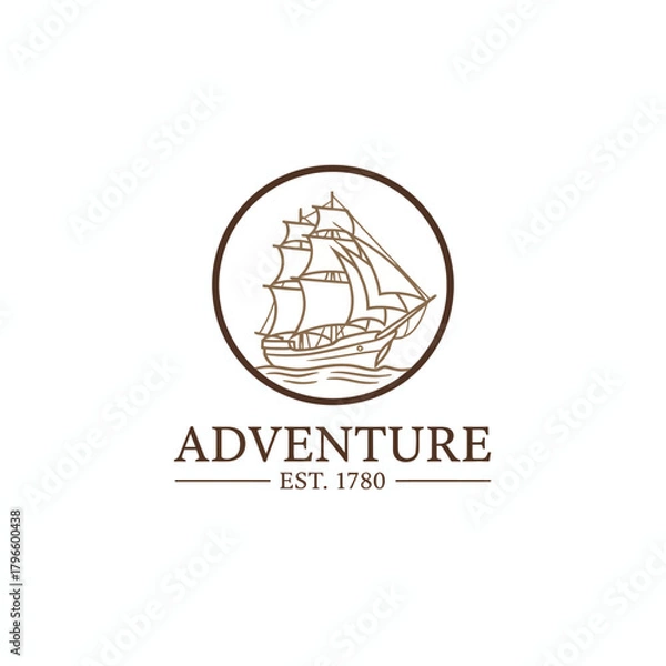 Fototapeta A nautical-themed logo features a sailboat within a circle with the word "ADVENTURE" and "EST. 1780" below
