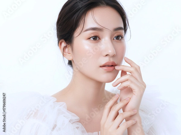 Fototapeta アジア系 若い女性のうるおい肌・スキンケアイメージ