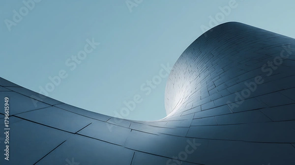 Obraz Sleek metallic curves against a clear sky architecture building