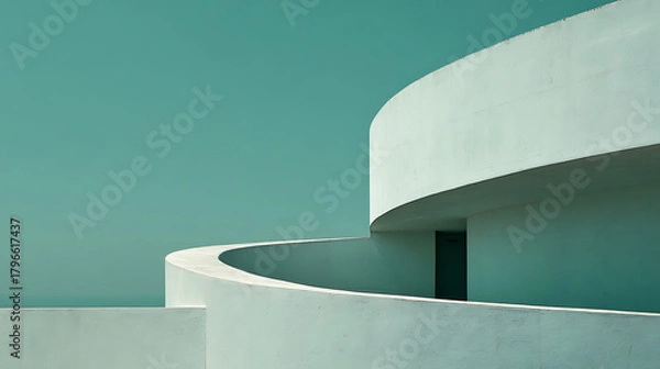 Fototapeta Curved white walls against teal sky architecture minimalist