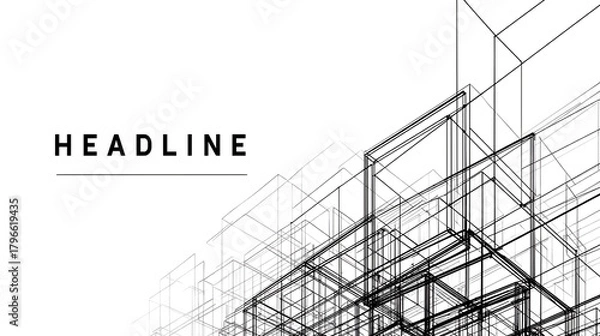 Obraz Geometric wireframe structure with bold text abstract architecture