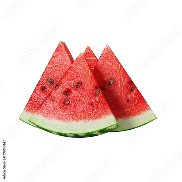 Obraz Three Slices of Watermelon with Seeds on a Transparent Background Featuring Vibrant Red Flesh and Green Rind