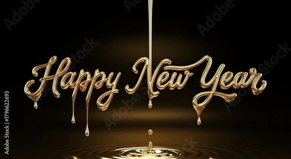 Obraz Happy New Year Drip Effect Gold Text