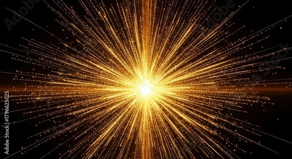 Obraz Abstract Golden Light Bursting Outwards with Numerous Particles