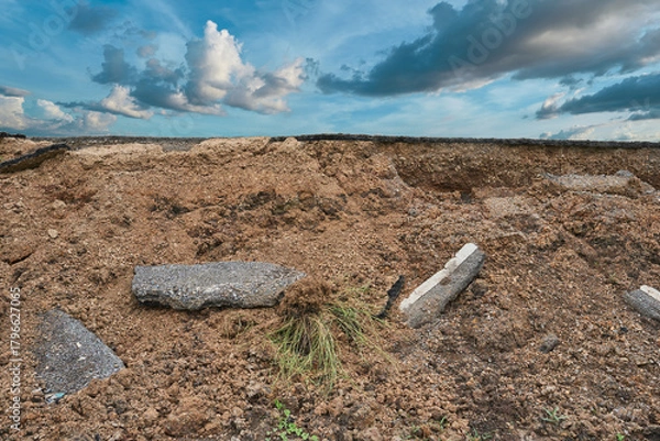 Obraz Asphalt surface on the street was demolished due to poor construction.