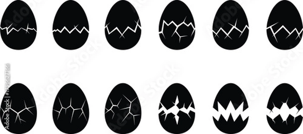Fototapeta Black Silhouette Hatching Egg Icons Set Showing Shell Cracking Progression for New Beginnings and Surprise Reveal Vector.