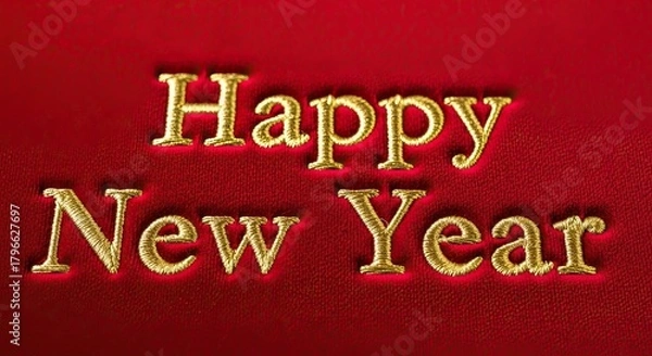 Obraz Golden Happy New Year Celebration Text on Red Background