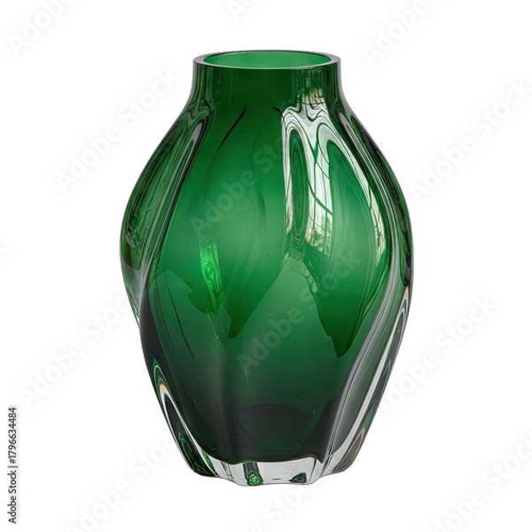 Fototapeta Elegant Green Glass Vase with Intricate Reflective Details on a Transparent Background
