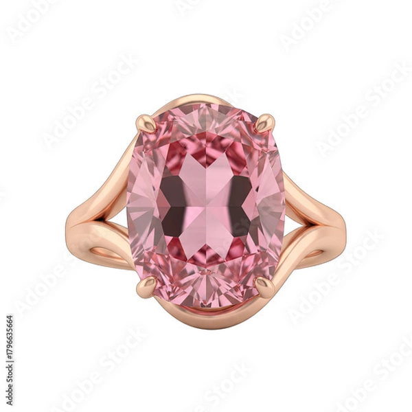 Fototapeta Elegant Rose Gold Ring Featuring a Large Oval Pink Gemstone with Intricate Band Design Isolated on Black Background Detailed Macro View of Fine Jewelry
