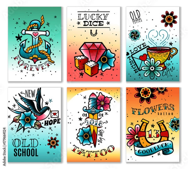 Obraz old school tattoo cards set