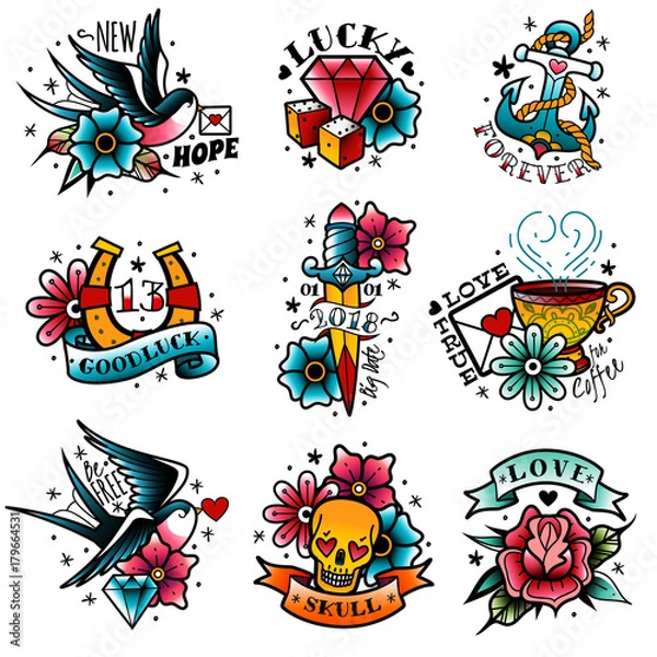 Obraz old school tattoo emblems set