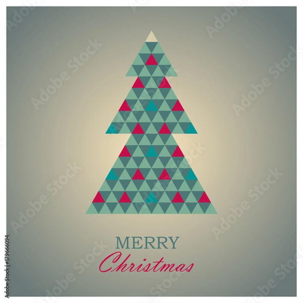 Fototapeta Stylized Christmas tree greeting card with gradient background