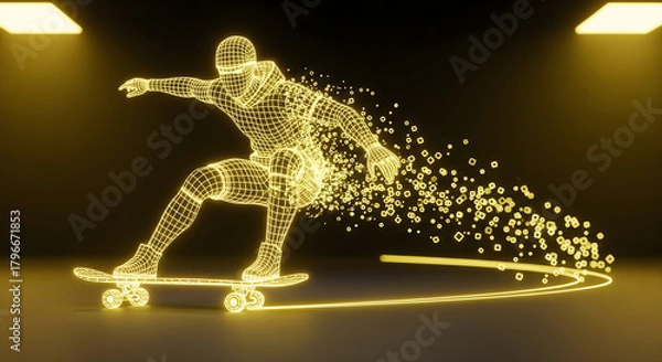 Fototapeta Cybernetic Skater A 3D Model of a Skateboarder Gliding with Tech Edge