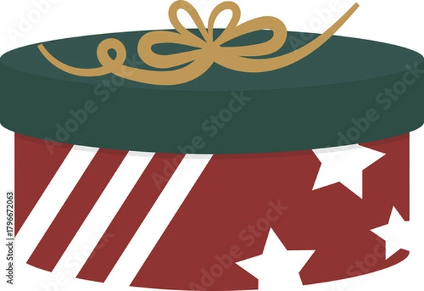 Obraz Christmas Round Gift Box – Red Star Pattern Holiday Present