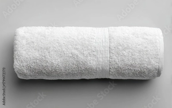Fototapeta Rolled white bath towel on a gray surface