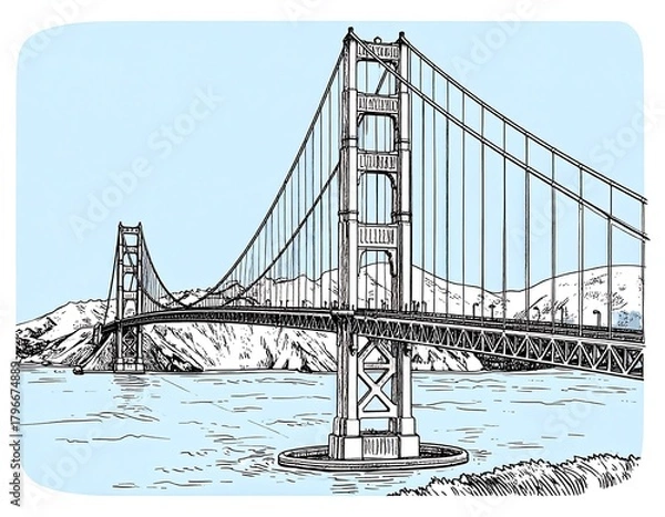 Obraz Pen-and-ink rendering of a large suspension span