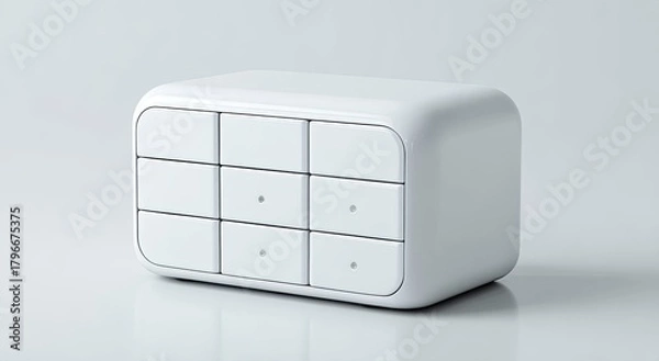 Obraz White, modern, box-like cabinet with recessed drawers