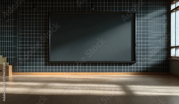 Obraz Empty room, dark wall, large black display