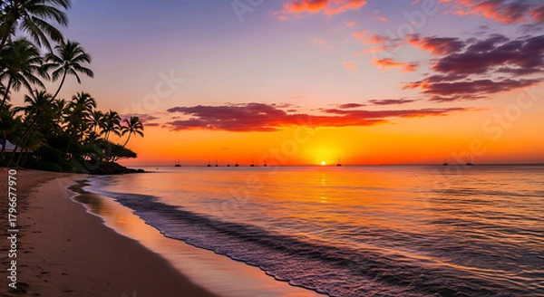 Obraz Beautiful Sunset Landscape – Colorful Sky and Scenic Evening View