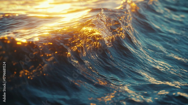 Fototapeta Single Wave Curling in Slow Motion with Golden Sunlight