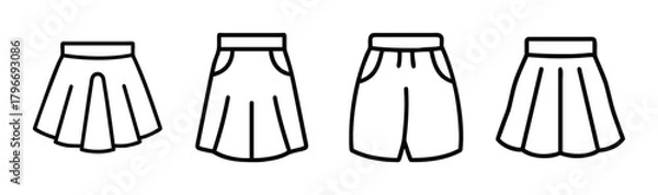 Fototapeta Collection of four simple line art drawings of skirts and shorts for fashion design
