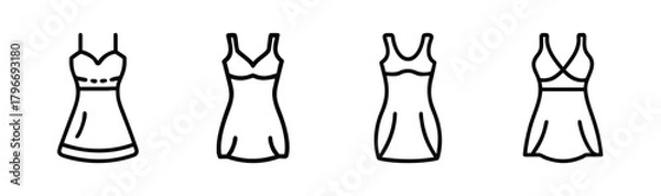 Fototapeta Collection of four simple line art drawings of women's slip dresses and lingerie styles