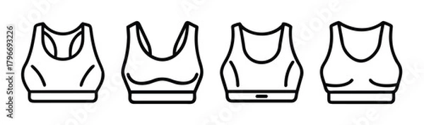 Fototapeta Four different styles of sports bras shown in outline graphics for athletic wear
