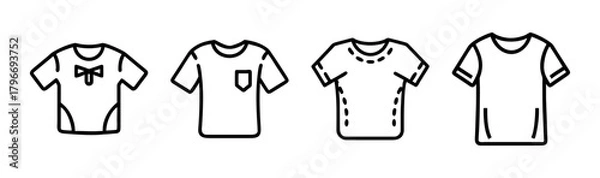 Fototapeta Four simple outline styles of t-shirts featuring different designs and a pocket