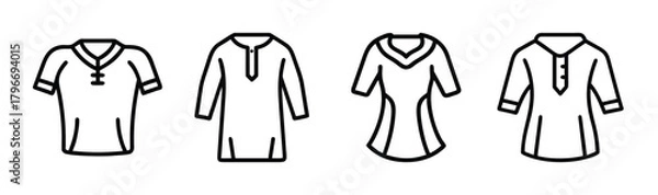 Fototapeta Four distinctive tunic designs featuring varied necklines and sleeve lengths