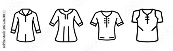 Fototapeta Set of four different tunics and tops with unique collar designs and sleeve lengths for versatile apparel graphics