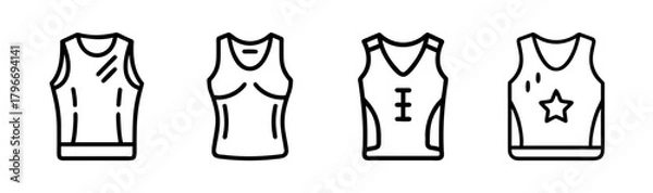 Fototapeta Collection of four simple line art style undershirt icons with diverse designs