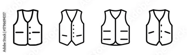 Fototapeta Collection of four distinct style vests outline icons simple line drawing apparel