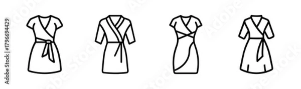 Fototapeta Sketchy hand-drawn wrap dress collection showing variety in style and fit