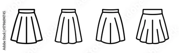 Fototapeta Four pleated midi skirts simple line drawing fashion apparel design elements