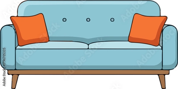 Obraz Stylized blue couch with orange pillows on black