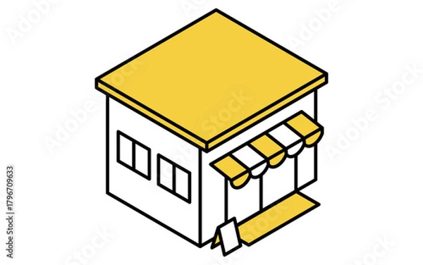 Obraz 不動産購入、事務所や店舗のシンプルな線画アイソメトリックイラスト