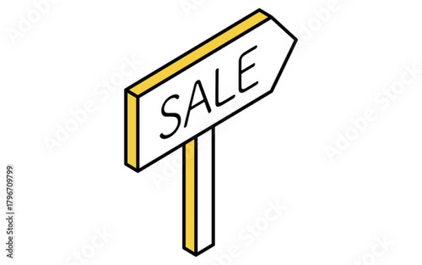 Obraz 不動産購入、販売の矢印表示のシンプルな線画アイソメトリックイラスト