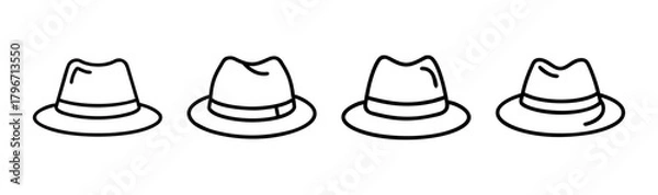 Fototapeta Four identical trilby hats in a row representing a selection or pattern of headwear