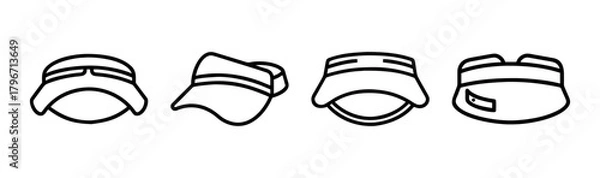 Fototapeta Collection of four different hand-drawn style caps and visors line art icons