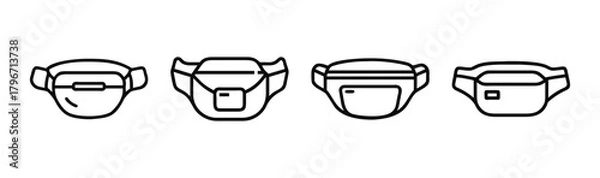 Fototapeta Collection of four different waist bags and fanny pack designs line art
