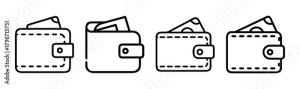 Fototapeta Set of four wallets filled with cash icons for finance and shopping applications