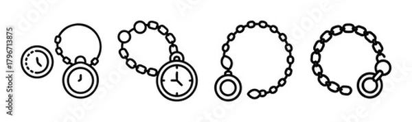 Fototapeta Collection of pocket watch chains and timepieces antique vintage styles detailed sketch