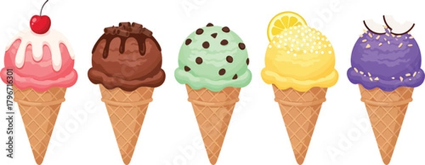 Obraz Assorted ice cream cones Vector