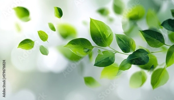Fototapeta Vibrant green leaves against a blurred, soft background, evoking freshness