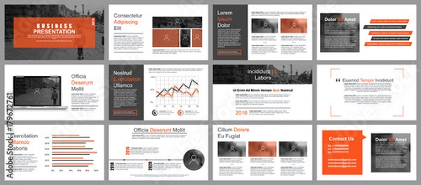 Fototapeta Business presentation slides templates from infographic elements. Can be used for presentation, flyer and leaflet, brochure, corporate report, marketing, advertising, annual report, banner, booklet.