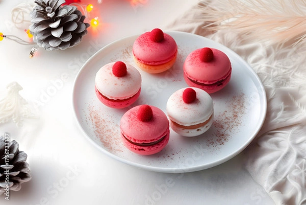 Obraz Soft pastel flat lay with festive macarons