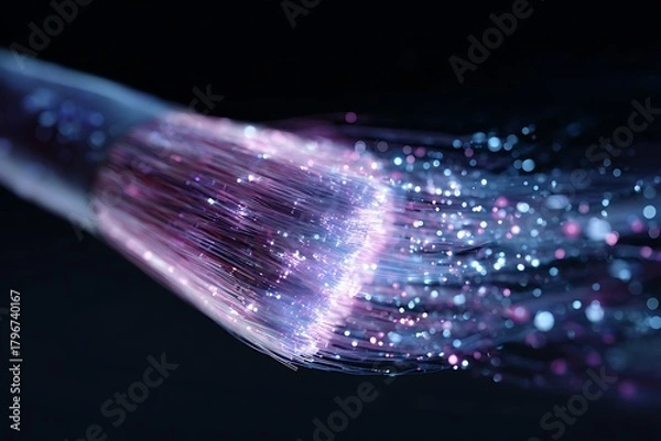 Obraz Dynamic fiber optic cables transmitting data with vibrant glowing light, perfect for modern technology and futuristic concepts