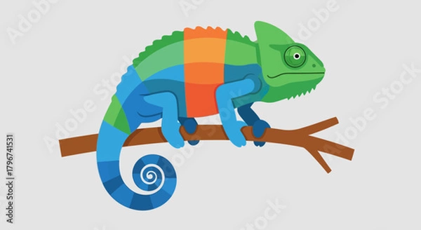 Obraz Vibrant chameleon perched on a branch against a simple background art design style