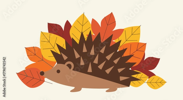 Obraz Adorable hedgehog illustration surrounded by colorful autumn leaves for seasonal designs