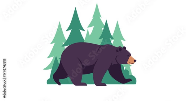 Obraz Illustration of a majestic black bear walking through a serene forest backdrop showing nature's